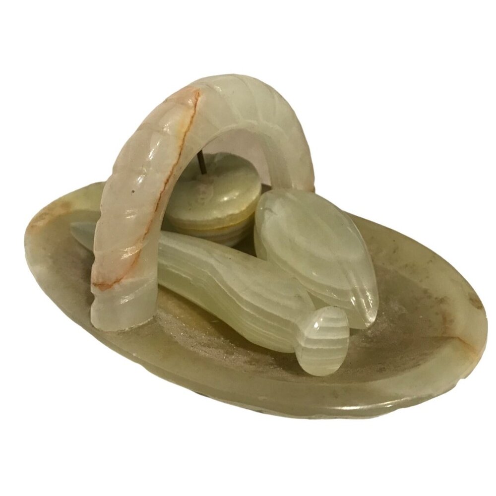 Onyx Fruit Sculpture Set with Base Basket Vintage 4 Piece